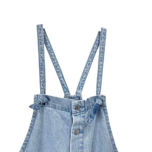 NEW Mango light‎ blue denim overalls w/ knot straps and deep pockets Size L boho - Picture 7 of 12